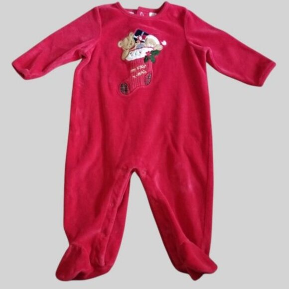 * FIRST IMPRESSIONS Red Velour MY FIRST CHRISTMAS Romper 3-6 months - Picture 1 of 3